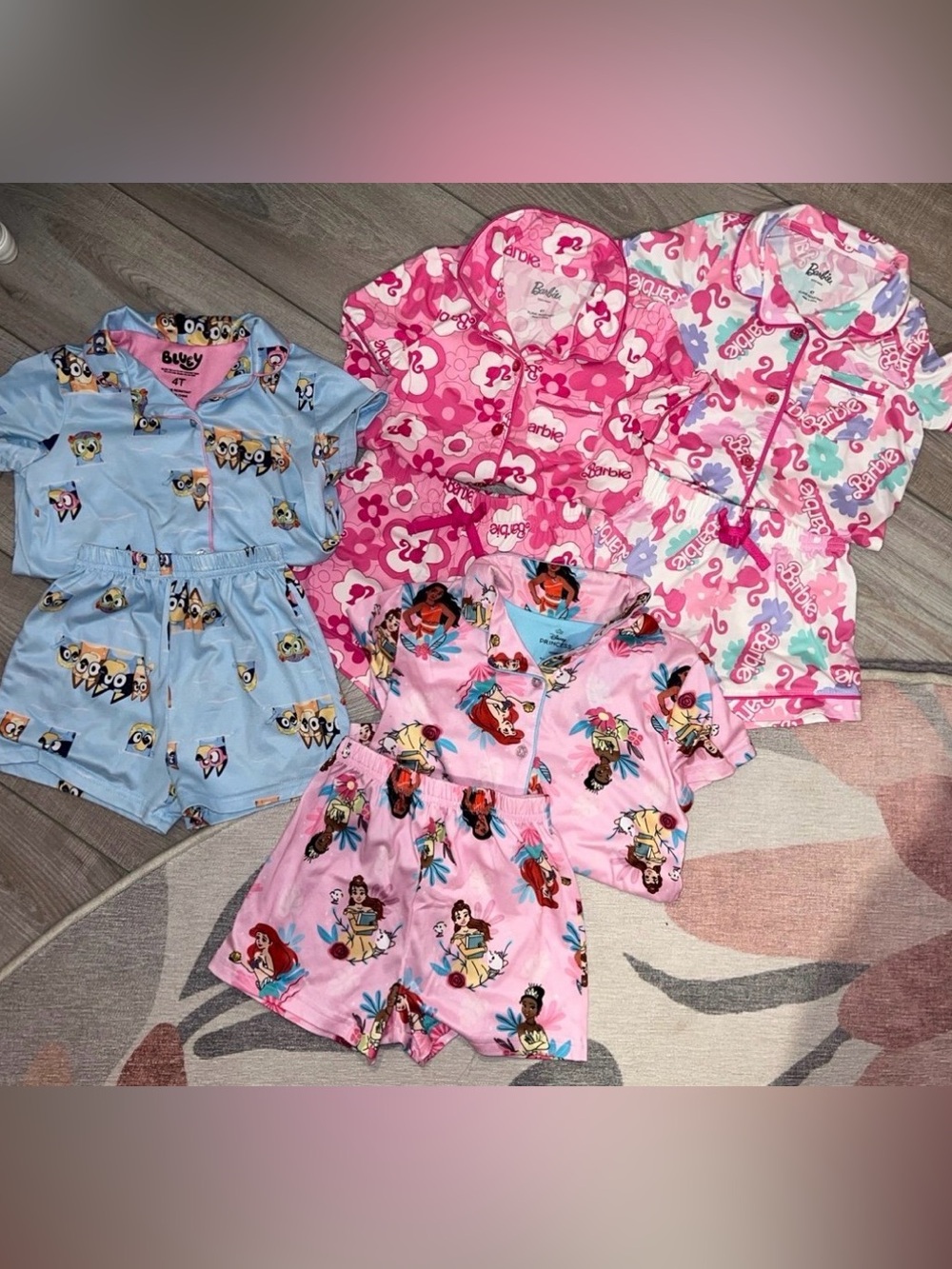 Disney Princess/ Barbie/ Bluey Collar Short Sleeve Pajama Sets- 4T Girls